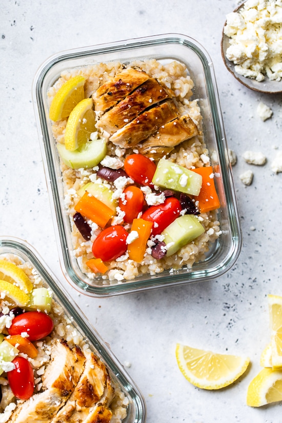 Bring the flavors of the Mediterranean to work with these Greek Chicken Meal Prep Rice Bowls – the perfect recipe to make ahead!