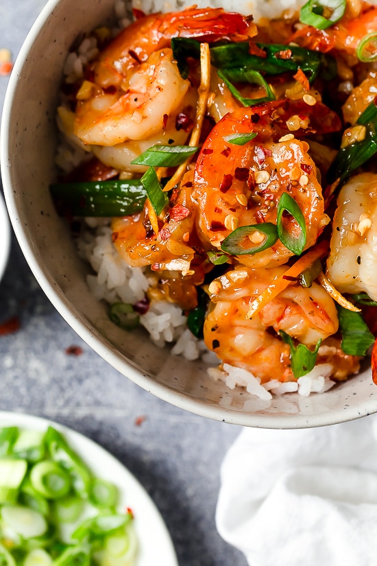 For a quick and easy weeknight stir-fry, you will love this Asian honey garlic shrimp recipe! It's sweet, spicy, savory, and so good!!