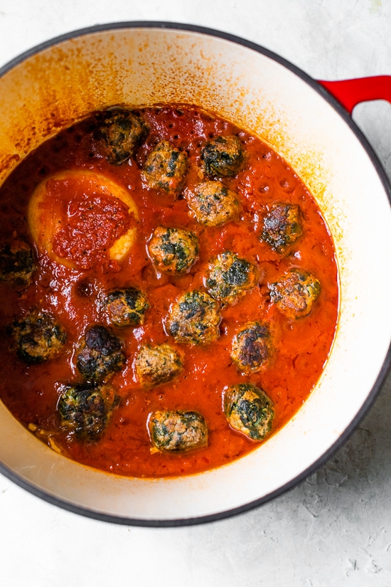 These amazing Italian Beef and Spinach Meatballs would make my husband's Italian family proud! I snuck some spinach in the meatball mix, but I promise even the pickiest of eaters will love them!