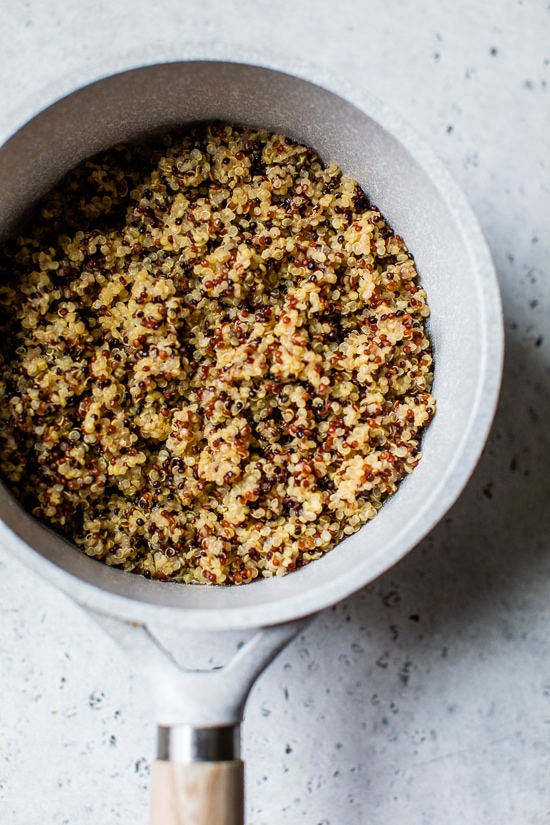 Cooked quinoa in a pot