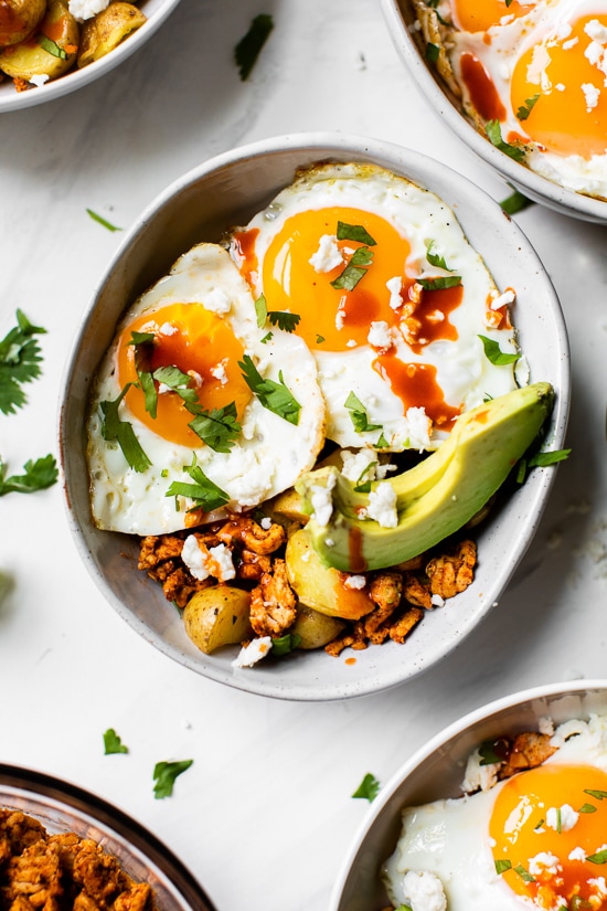 Start your day off right with a healthy Chorizo Breakfast Bowl – perfect for making ahead if you need a fast and easy breakfast on the go!