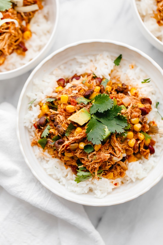 Crock Pot Chicken Taco Chili is an easy slow cooker dump recipe using freezer and pantry staples!