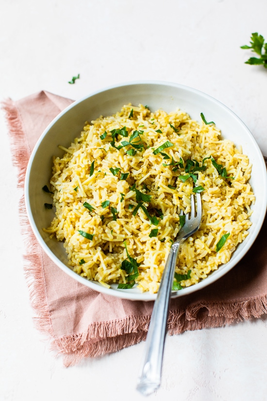 This simple rice pilaf with brown rice and angel hair pasta is a healthy, homemade version of Rice-A-Roni that makes the perfect side dish.