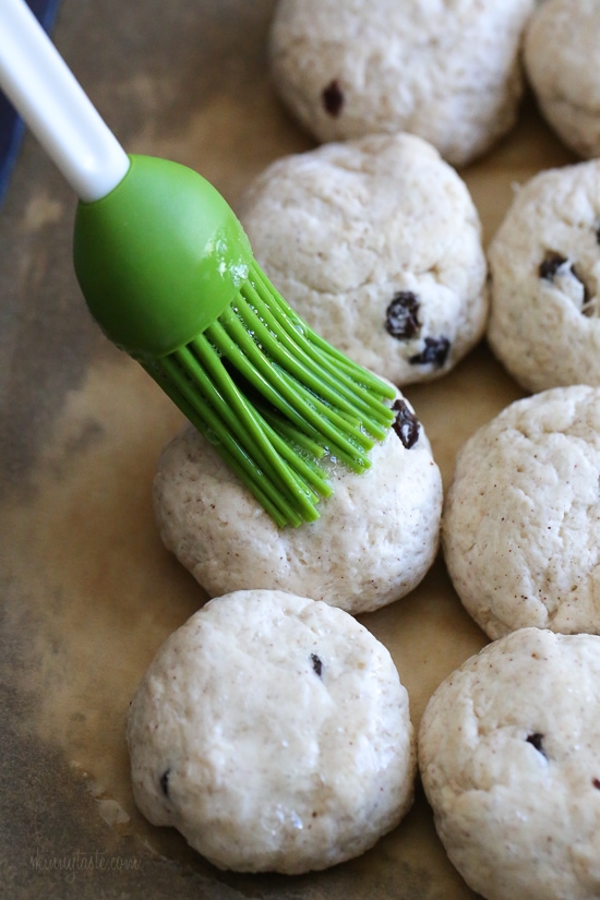 Easy Hot Cross Buns using this easy dough from my Bagel Recipe. No yeast, no boiling, no fancy mixer. Bake them in the oven or in the air-fryer!