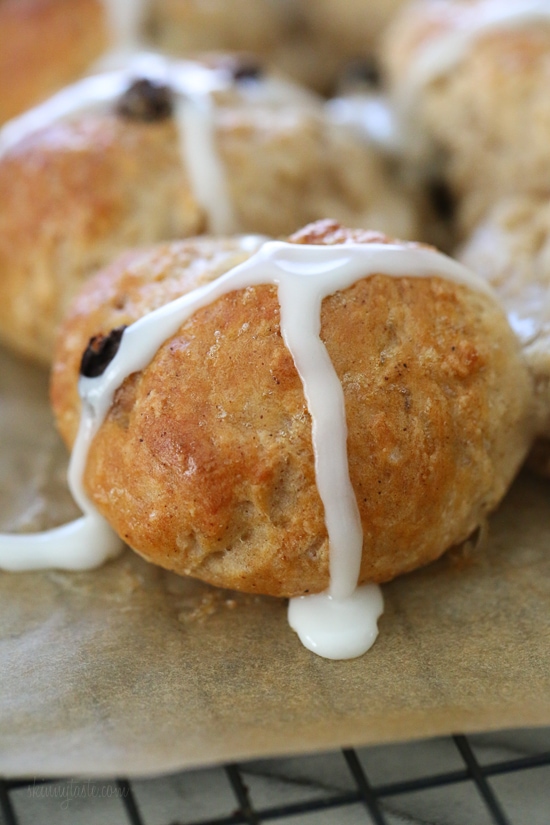 Easy Hot Cross Buns using this easy dough from my Bagel Recipe. No yeast, no boiling, no fancy mixer. Bake them in the oven or in the air-fryer!