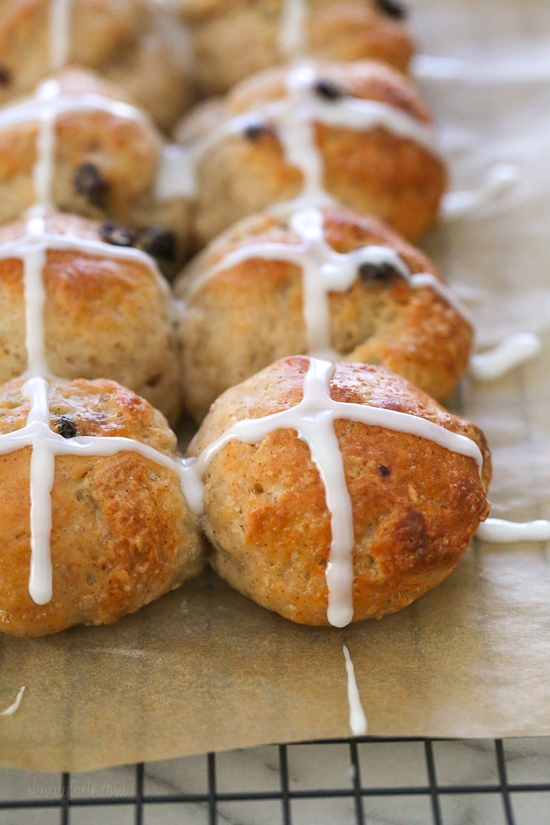 Easy Hot Cross Buns using this easy dough from my Bagel Recipe. No yeast, no boiling, no fancy mixer. Bake them in the oven or in the air-fryer!