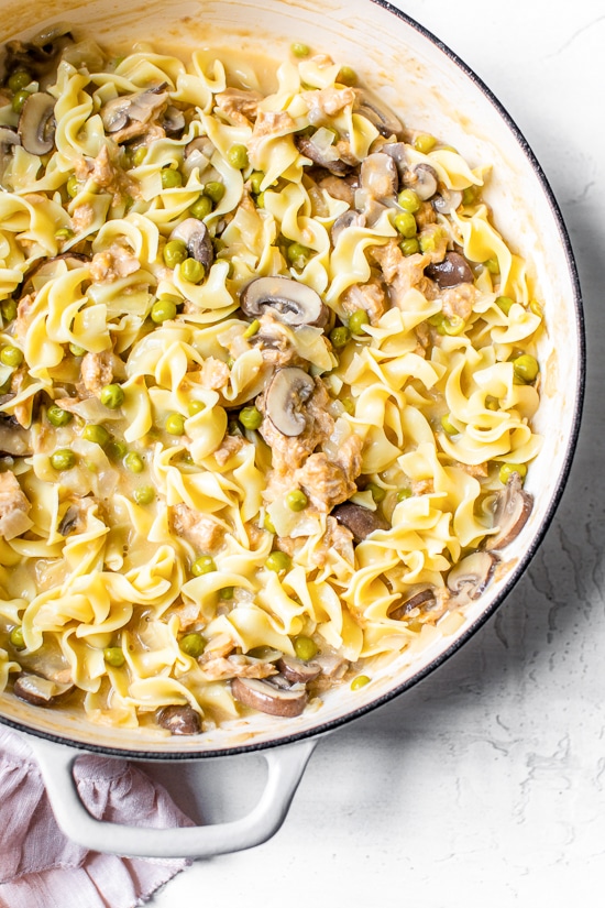 Homemade classic tuna noodle casserole, the quintessential American dish made from scratch and under $10 to make, the kids love it!