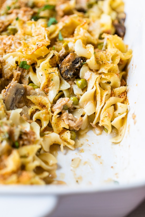 Homemade classic tuna noodle casserole, the quintessential American dish made from scratch and under $10 to make, the kids love it!