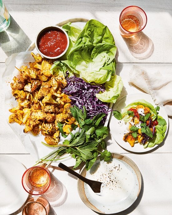 Roasted Cauliflower Shawarma Lettuce Wraps