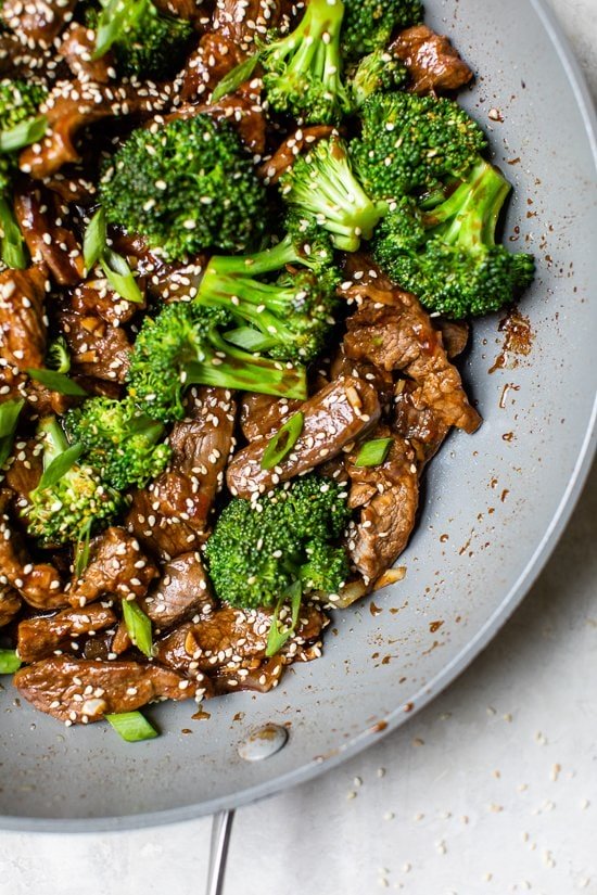 Broccoli Beef in a wok