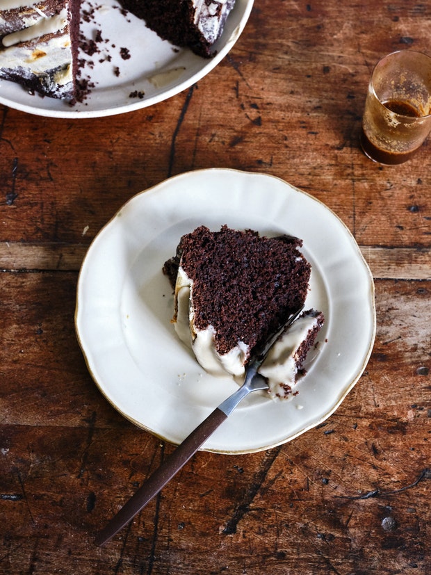 One slice of Chocolate Fudge & Tahini Cake