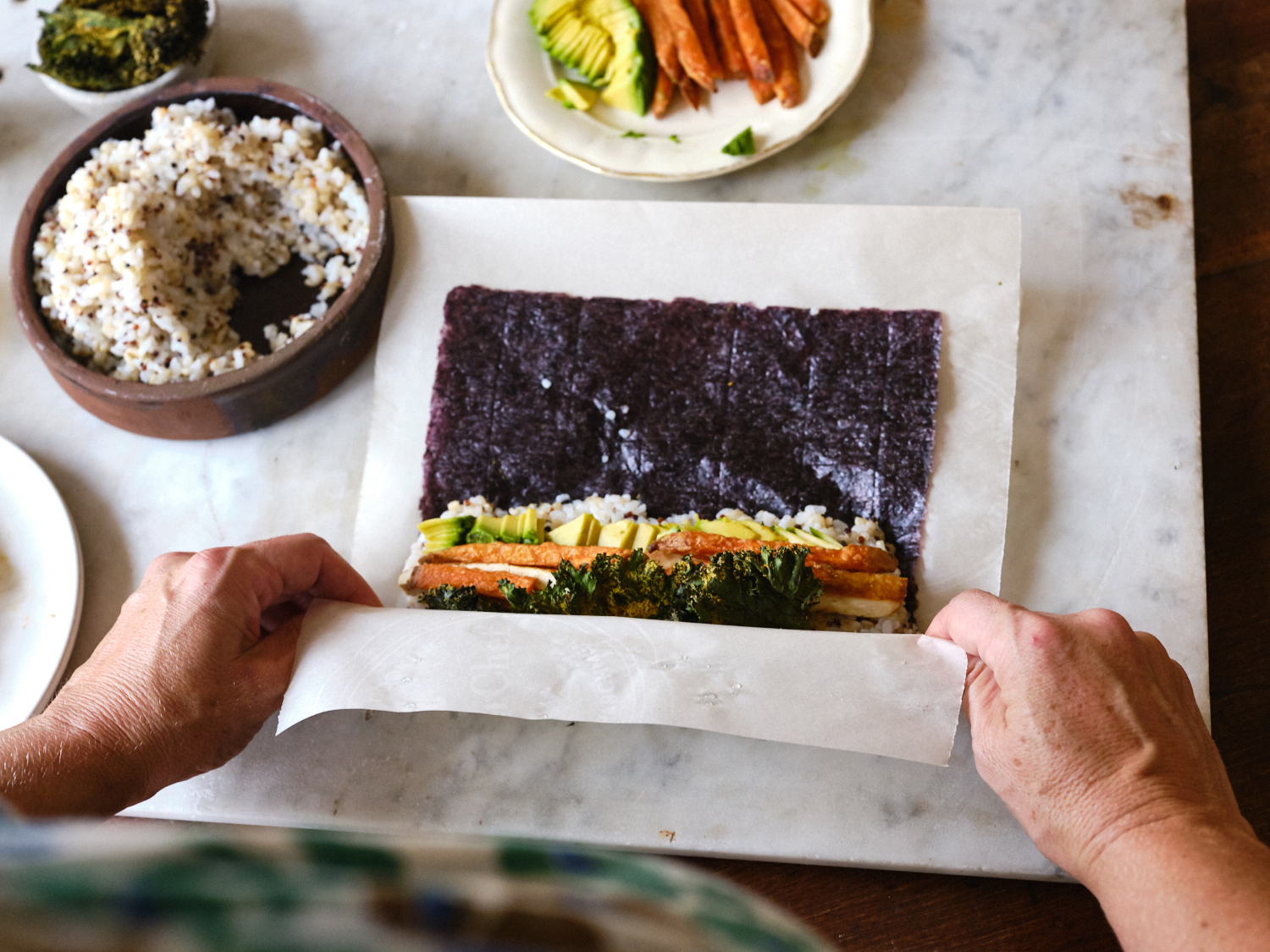 Demonstration of How to Start Rolling Sushi