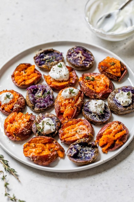 plate of smashed sweet potatoes